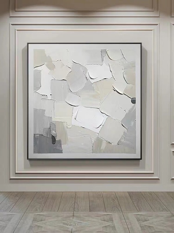 Handmade White Thick Modern Abstract Oil PaintingWall Art Minimalist Decoration