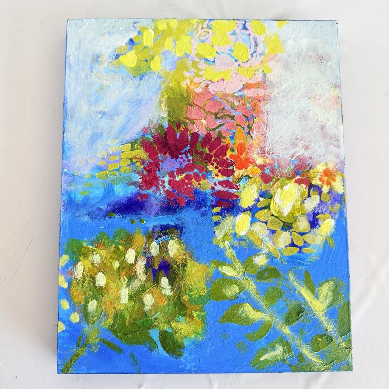 Original Abstract Art Acrylic Painting Floral Tracy Eau Claire Wood Panel 8×10″B