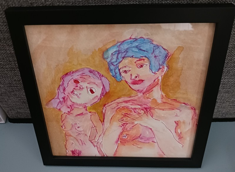 Framed Original 8 x 8 inch Watercolor and Ink on Paper.
