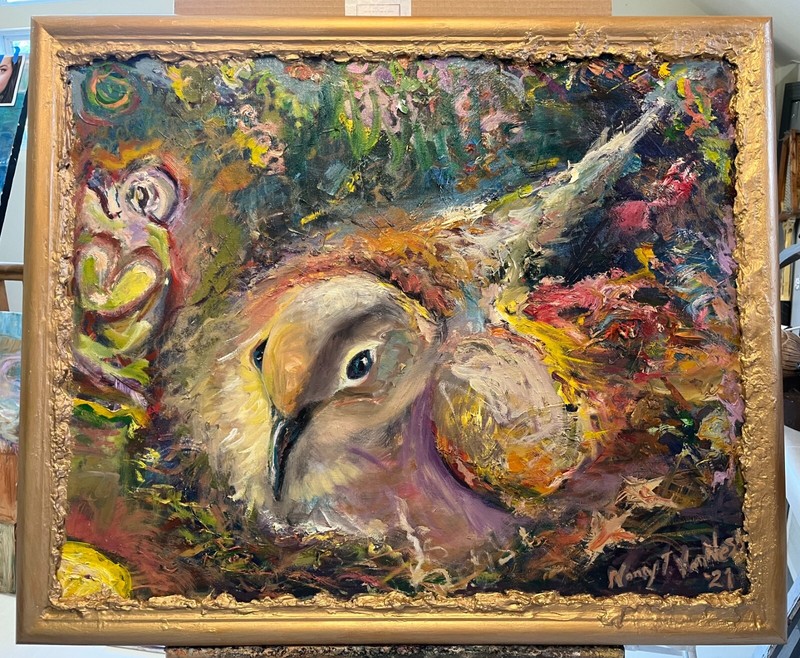 Nesting, Original Oil Painting, Gold Framed
