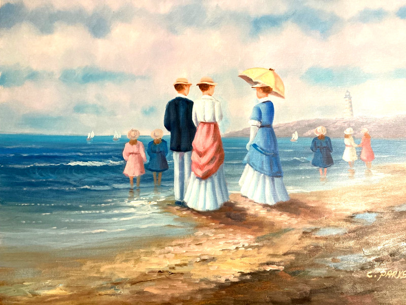 Original Oil Painting - A Day at the Beach gallery