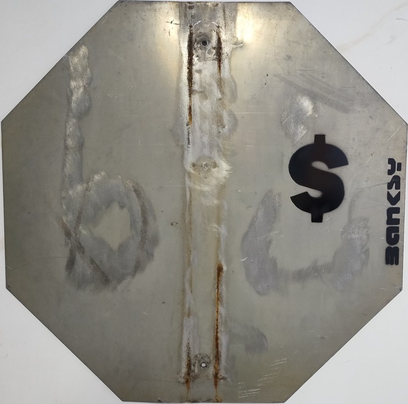 2006 Original Detroit,Michigan Banksy's -Laugh Now - Mona Lisa- Street Stop Sig gallery