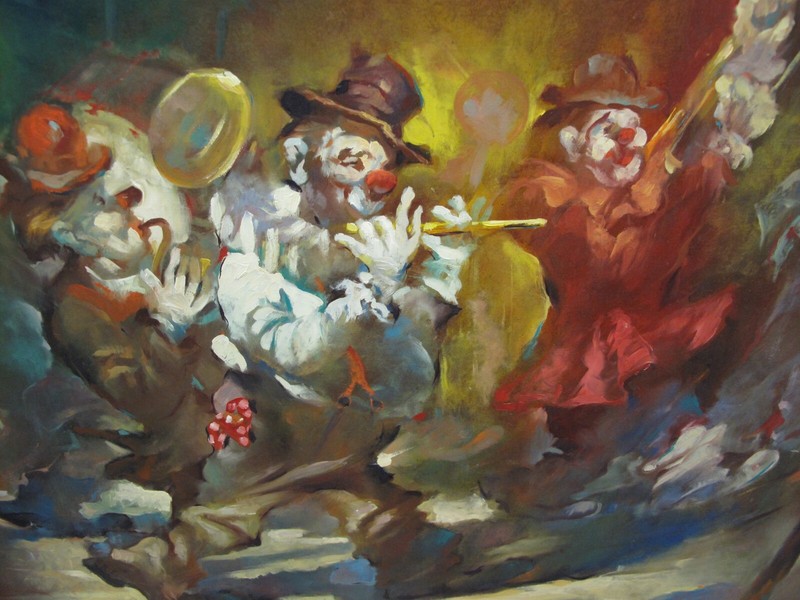 Magnificent Julian Ritter Original Oil Painting "Jazz Playing Clowns" Listed gallery