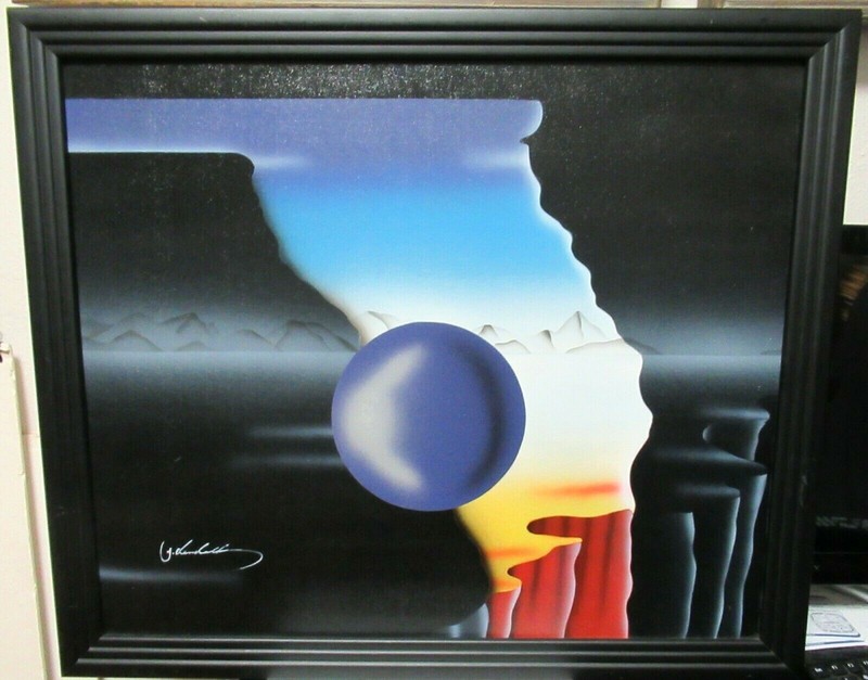 J.KENDALL ACRYLIC ON CANVAS ABSTRACT PAINTING WITH BLACK FRAME