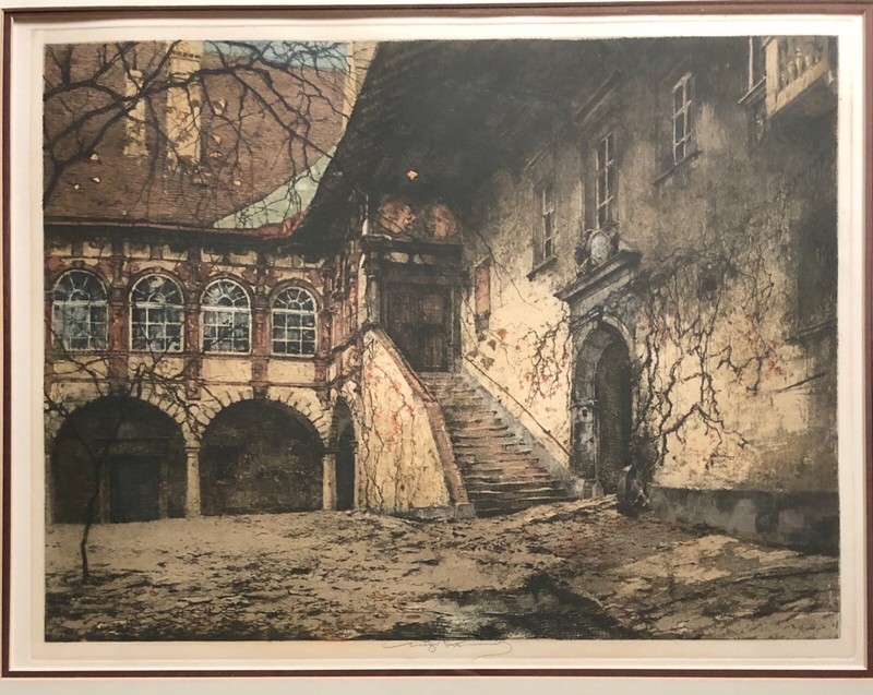 Framed original signed Luigi Kasimir color etching gallery