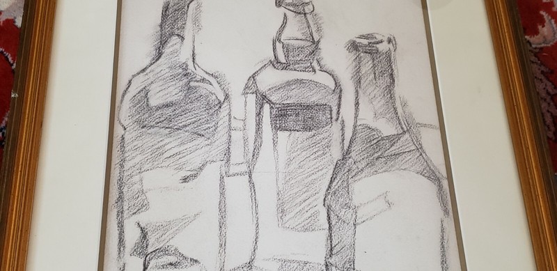 Three Bottles charcoal on paper painting gallery