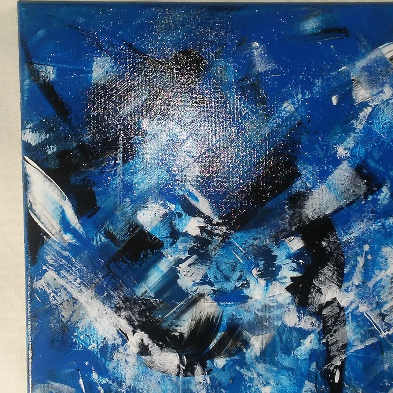Blue Black White Original Abstract Painting Wall Hanging by DelMarq Signed gallery