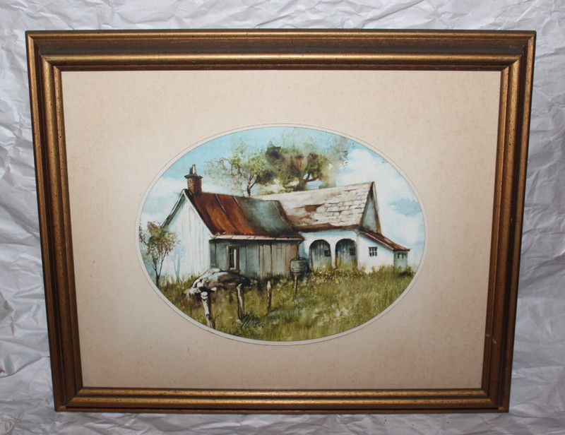Original Signed Gustave Wander Old Barn Watercolor Painting Framed Country 9×7