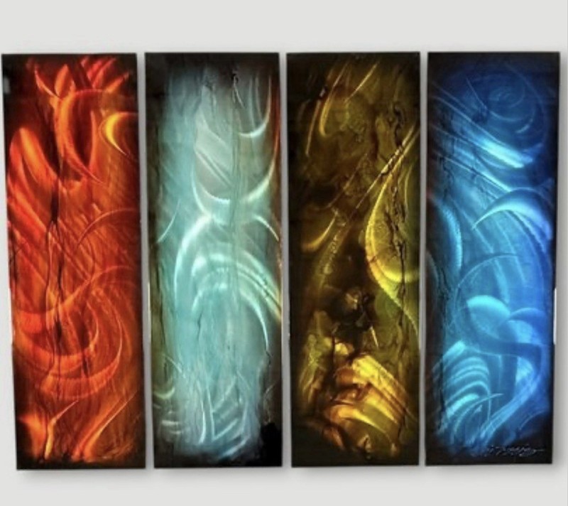 Chris DeRubeis "Elements" 4-Panel Mixed Media On Aluminum