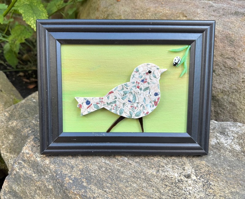 Bird and Bug Mosaic Art; Small Wall Art, Original, Unique, Fine Art