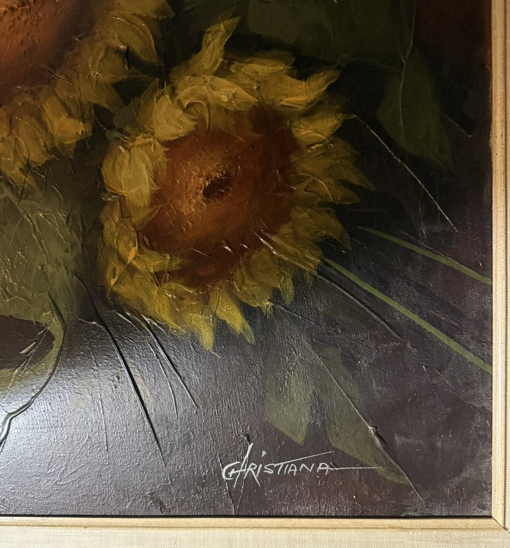 Christiana Original Oil Canvas Bold 3D Sunflower 43x43 inch frame gallery