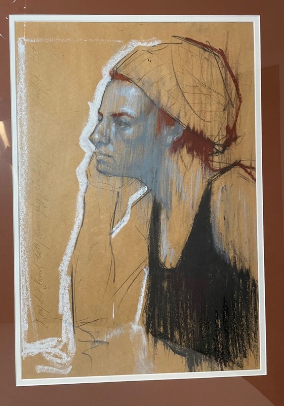 original HETT mixed media pastel acrylic ink drawing painting lady pop portrait