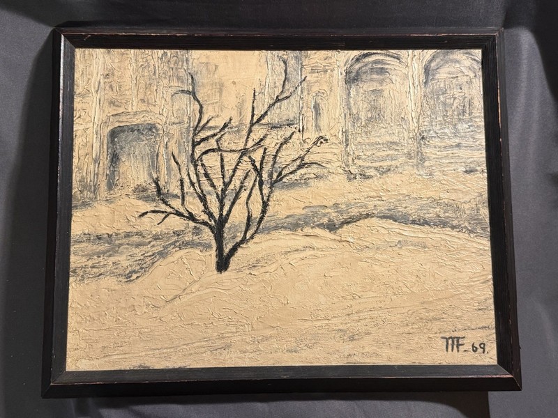 Vintage Mid Century Abstract Oil on Canvas Landscape Painting Signed dated 1969
