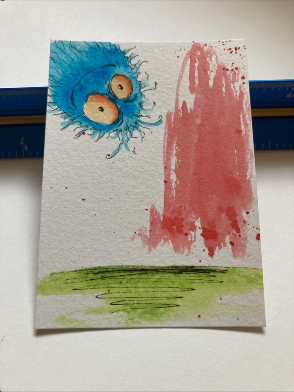 ACEO Original Watercolor Painting OOAK Monster ATC Artist Trading Card gallery