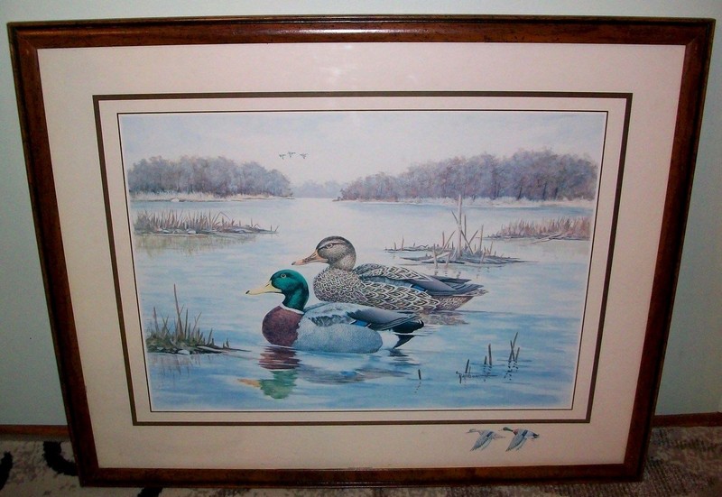 Erwin Rambow Framed Original Artwork of Wildlife Ducks in pond lake Signature
