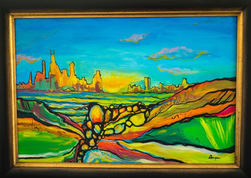 Contemporary Original Painting Downtown Chicago Bean Abstract Gallery Art Anya