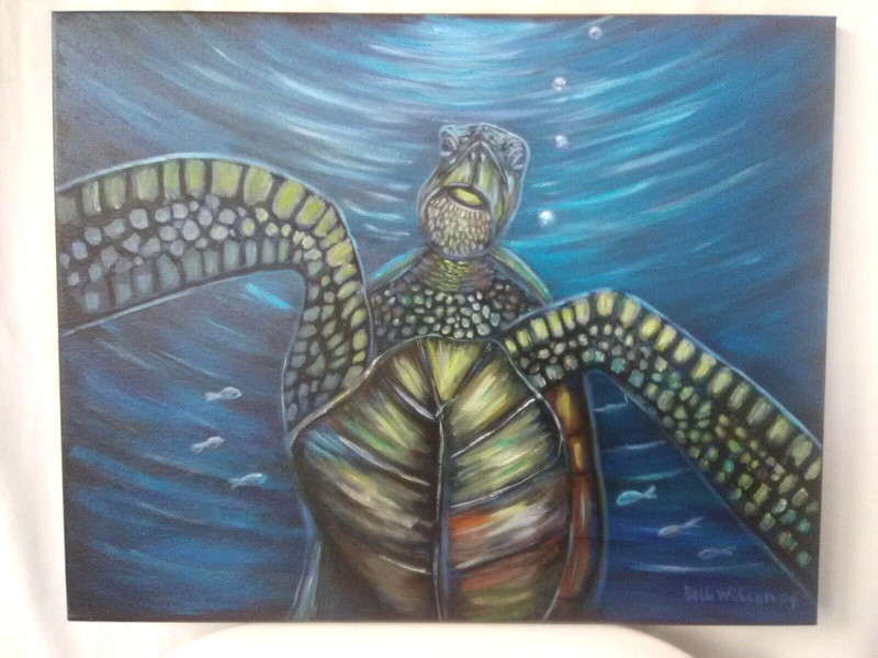 Original Hand Painting Sea Turtle Seaside Coastal Artwork 16x20 Canvas Art gallery