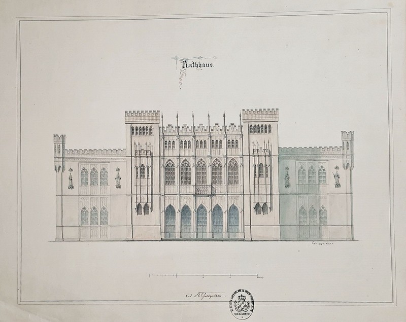 August von Voit – Town Hall Drawing Drawing Architecture Signed 1854 286545