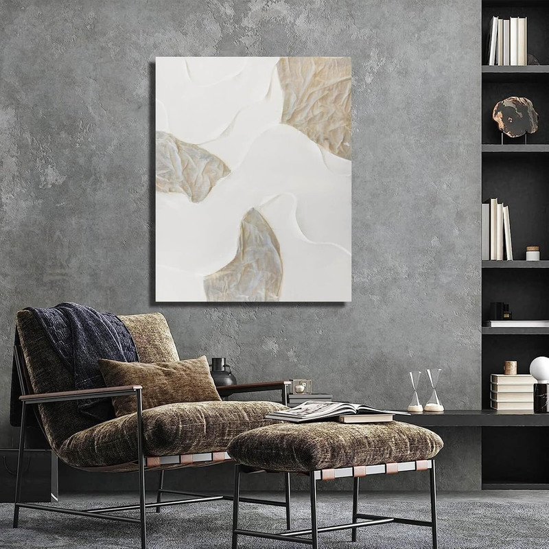 Large Abstract Textured Canvas Art - White & Beige Wall Paintings 32"x40 gallery