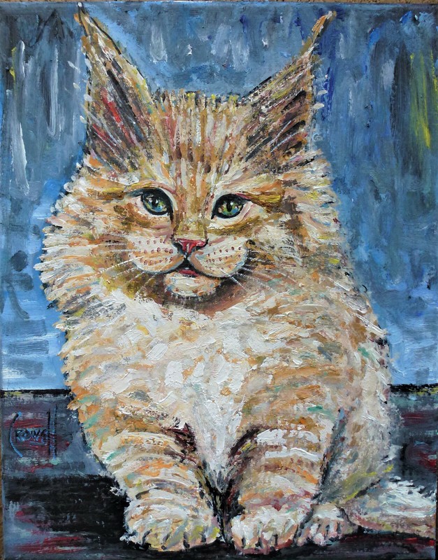 MAY LOU MAINE COON KITTEN cat painting 8×10 canvas original signed art Crowell