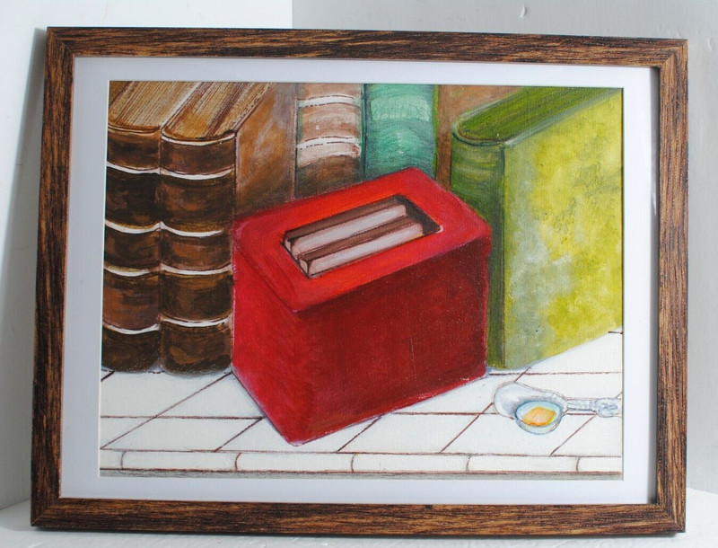 Optical Illusion Art RED TOASTER Original Acrylic Painting Kitchen Décor gallery