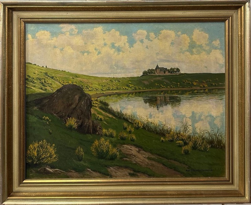 Paul Pützhofen-Hambüchen : Manor House By The Lake , Oil On Canvas, Signed