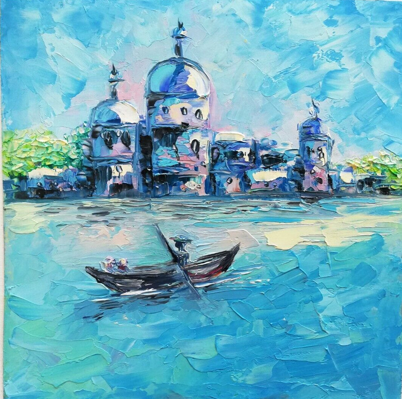 Venice Original Oil Painting, Italy Seascape Painting. With Frame. 20х20 cm gallery