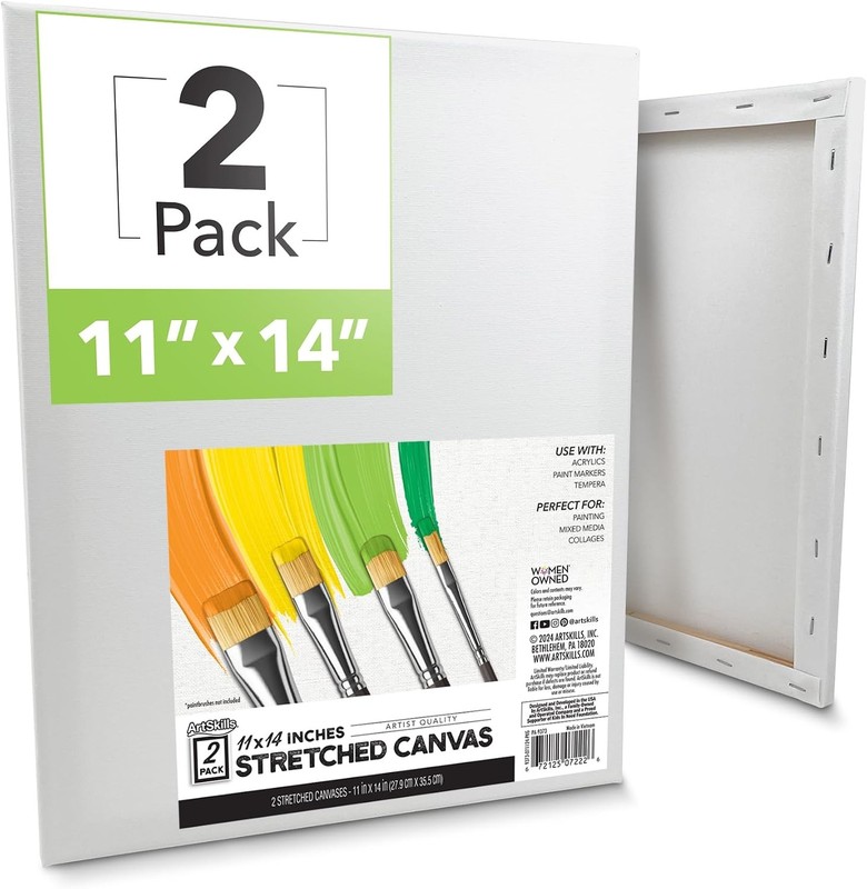 ArtSkills 11x14 Stretched Canvas for Painting 2-Pack Blank Cotton Art Supplies