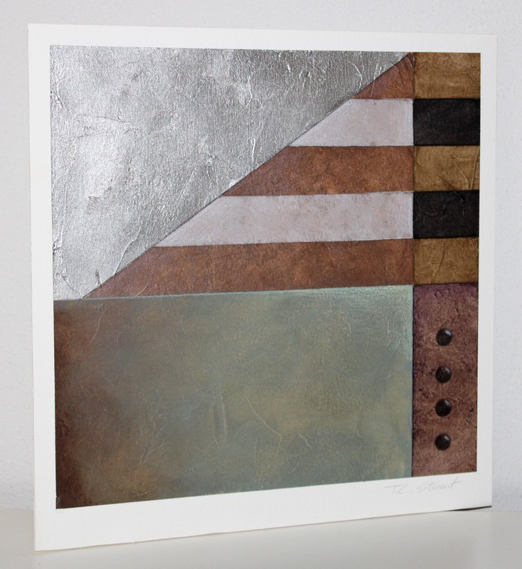 TC Stuart GEOMETRIC Painting Silver Leaf on paper Original Signed