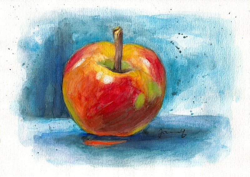 Original Watercolour Apple (9) Still Life Painting Modern Art