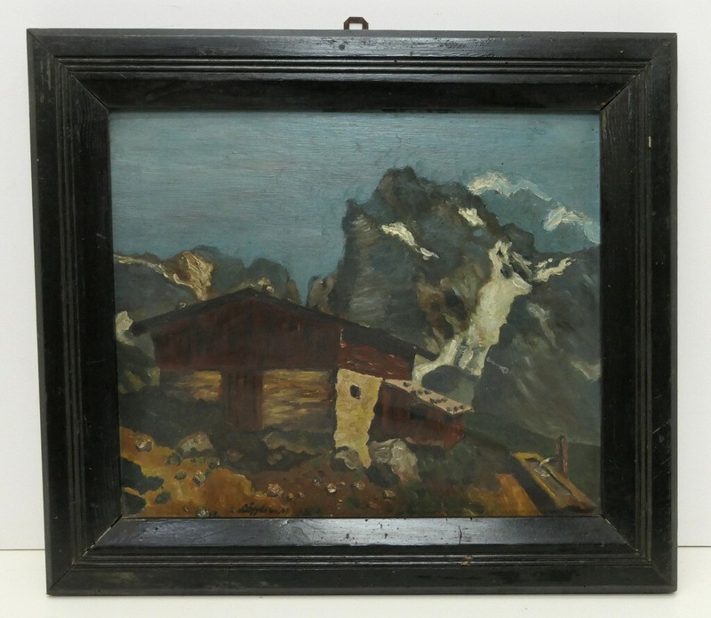 Oil painting Löffler 1947 Expressionusmus Alps after Oskar Mulley 39.5 x 33.5 cm