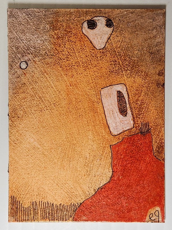 e9Art ACEO Being on Cliff outsider art brut naive