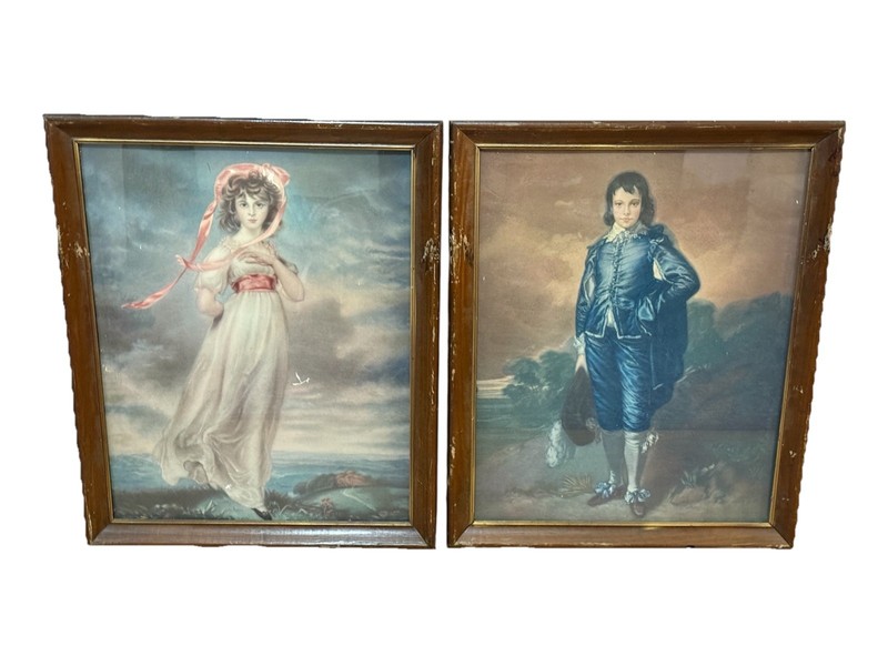 Pinkie & The Blue Boy VTG Pair Framed Victorian Style Faux Oil Paintings Art