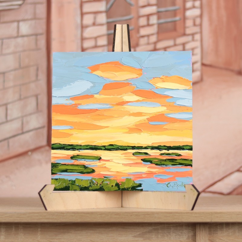Oil Painting Original Sunset Marsh Textured Landscape 8x8 Palette Knife Art gallery