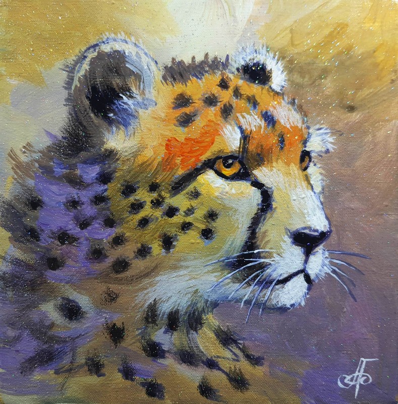 Original Acrylic Painting Cheetah Portrait Wildlife Small Hand Painted Canvas