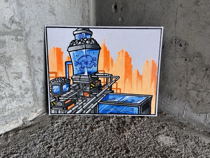 Original Art Orange And Blue Industrial Style By Independent Artist Canvas Frame gallery