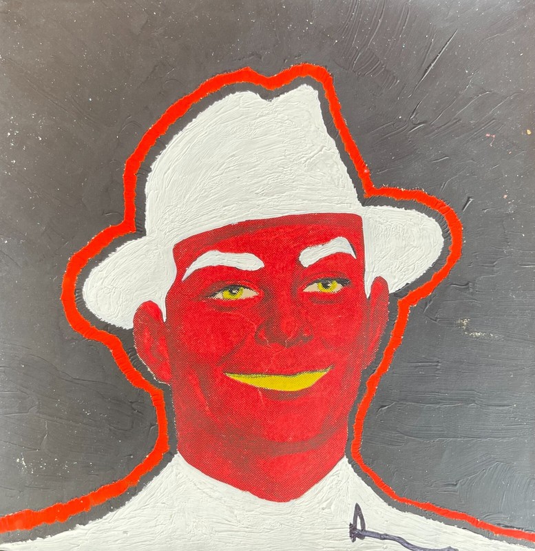 MAN IN HAT - Mr MID CENTURY MODERN 1950s Businessman ORIGINAL ART Red White gallery