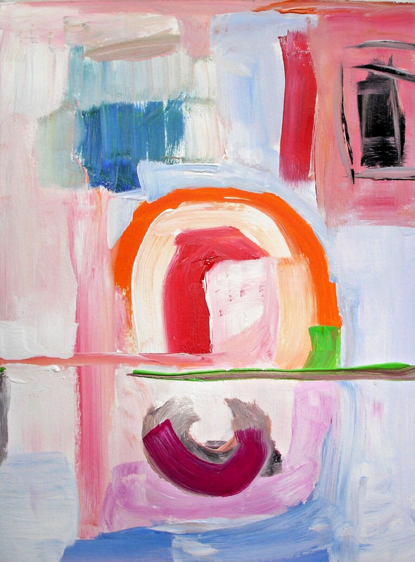 Screen Door original abstract acrylic painting paper 16×12 inches Mary Hillier