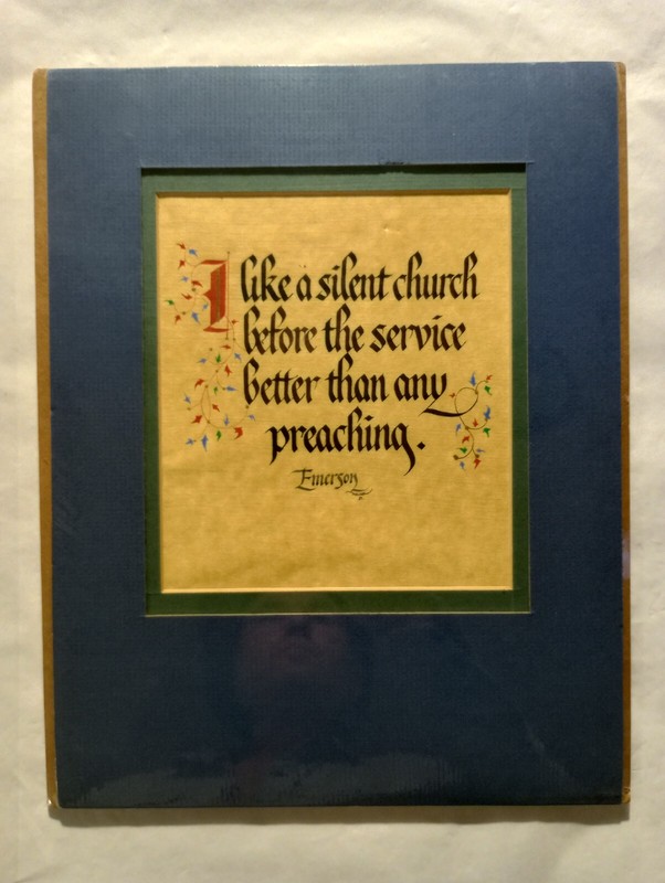 ART – VTG Original Signed Babcook Illuminated Emerson Calligraphy Painting 14×11