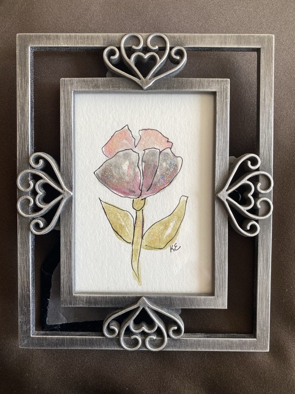 Watercolor / Ink original open framed painting. 4x5 inches. Shelf or Tabletop. gallery