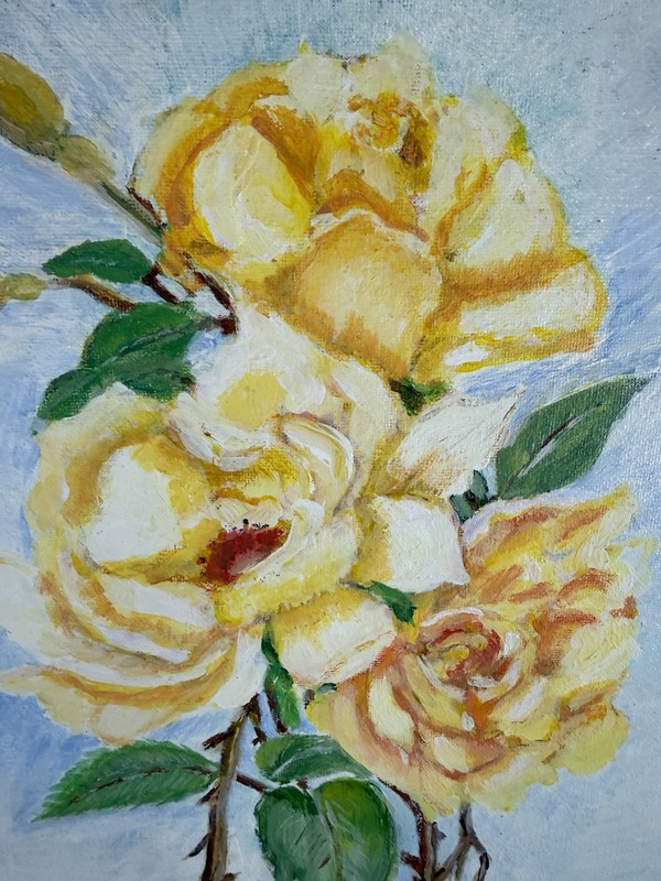 Yellow Rose Painting Signed Framed Floral Still Life Wall Decor 12x14.5 gallery