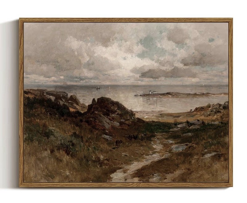 12×16 Vintage Coastal Landscape Framed Canvas Art – Rustic Beach House Decor