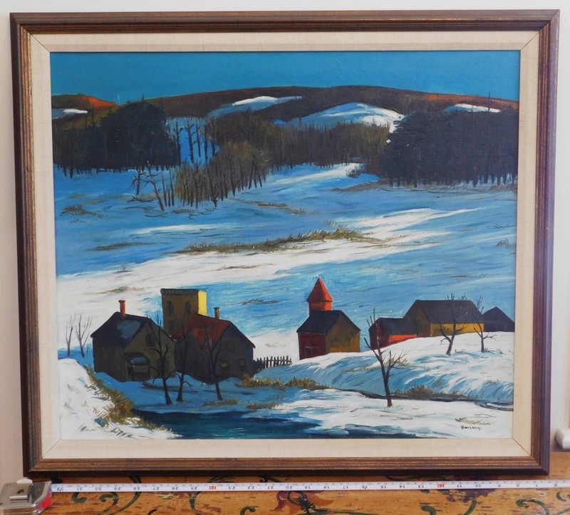 Charles Harsanyi Original Oil Painting Winter Village Landscape Scene Signed gallery
