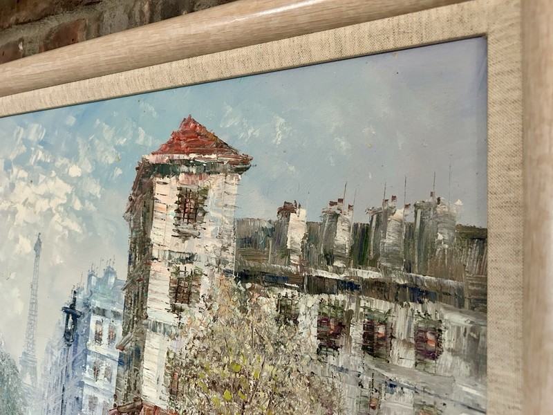 Vintage Caroline Burnett Paris Street Scene Oil on Canvas Painting Eiffel Tower gallery