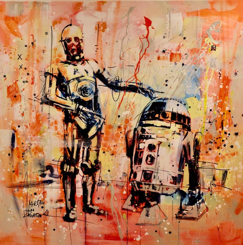 Marta Zawadzka “R2-D2 and C-3PO” ORIGINAL Acrylic on canvas
