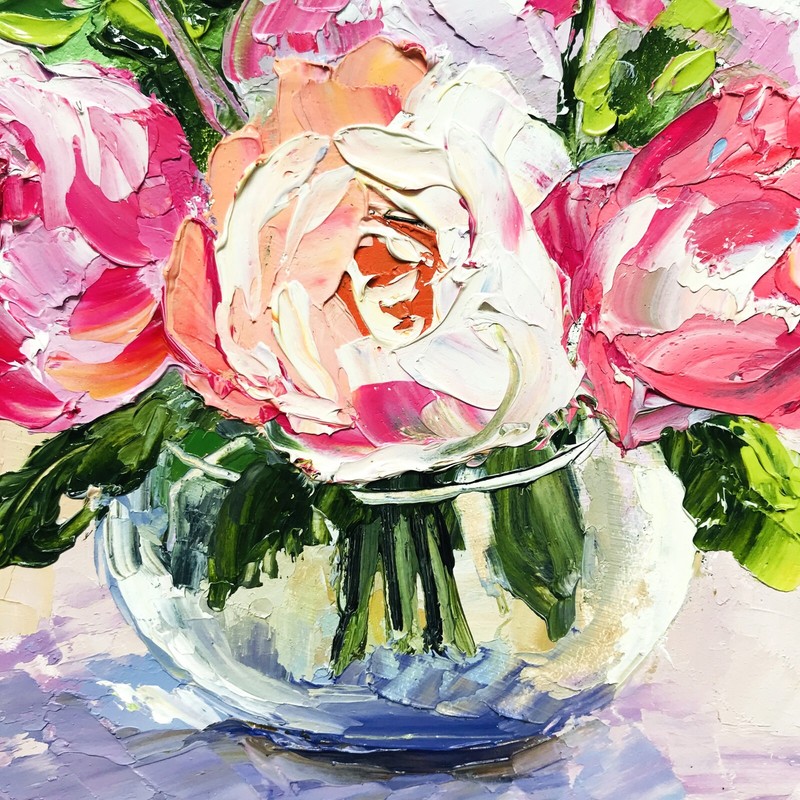 Original Art Rose Painting Impasto Shelf Decor Coffee Table Decor Best Gift 7x5" gallery