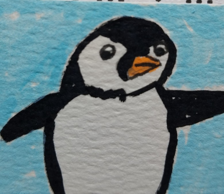 Dollhouse Original Painting 1.5×2 Inch Tiny Whimsical Animals ART Penguin 1:12