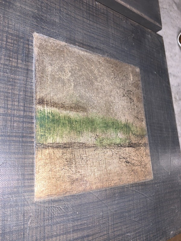 Modern Contemp Landscape Square Sepia & Lime Canvas Painting 12” Sq #2 Of 3 gallery