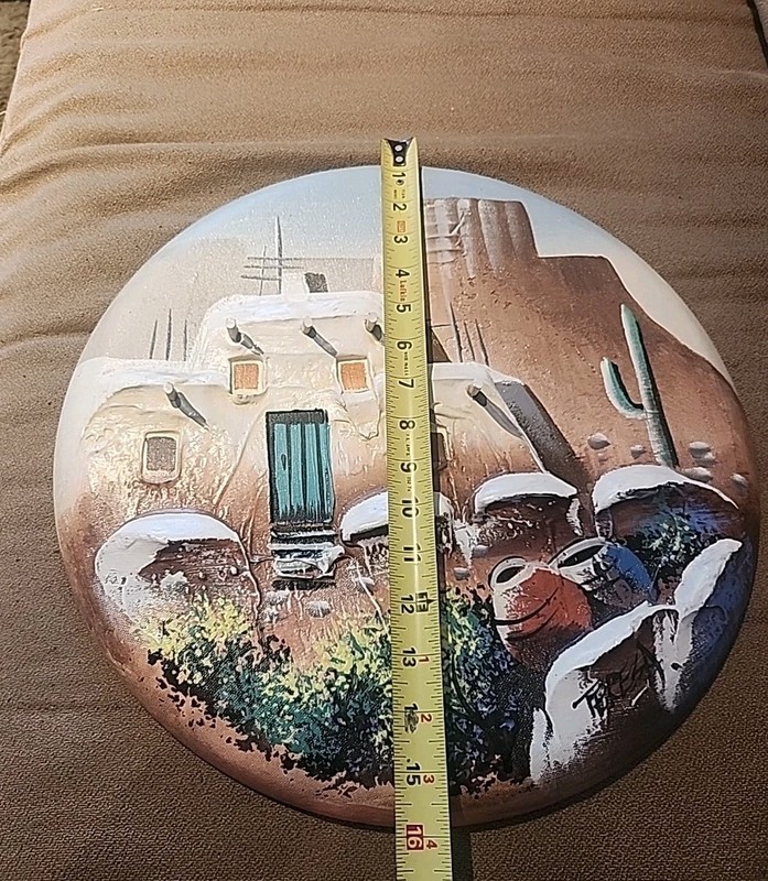 Original 3D Textured 16” Round Southwest Pueblo Oil Painting TERESA Bernard gallery