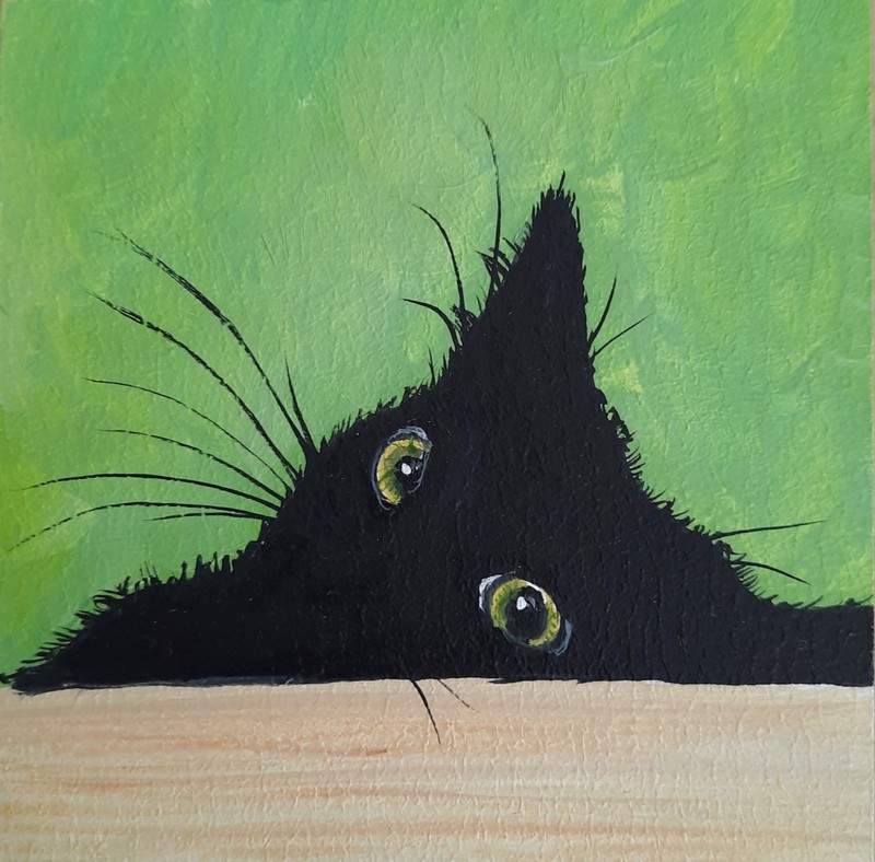 ORIGINAL Oil Painting Black Cat Handmade Pets Miniature Contemporary Wall Art